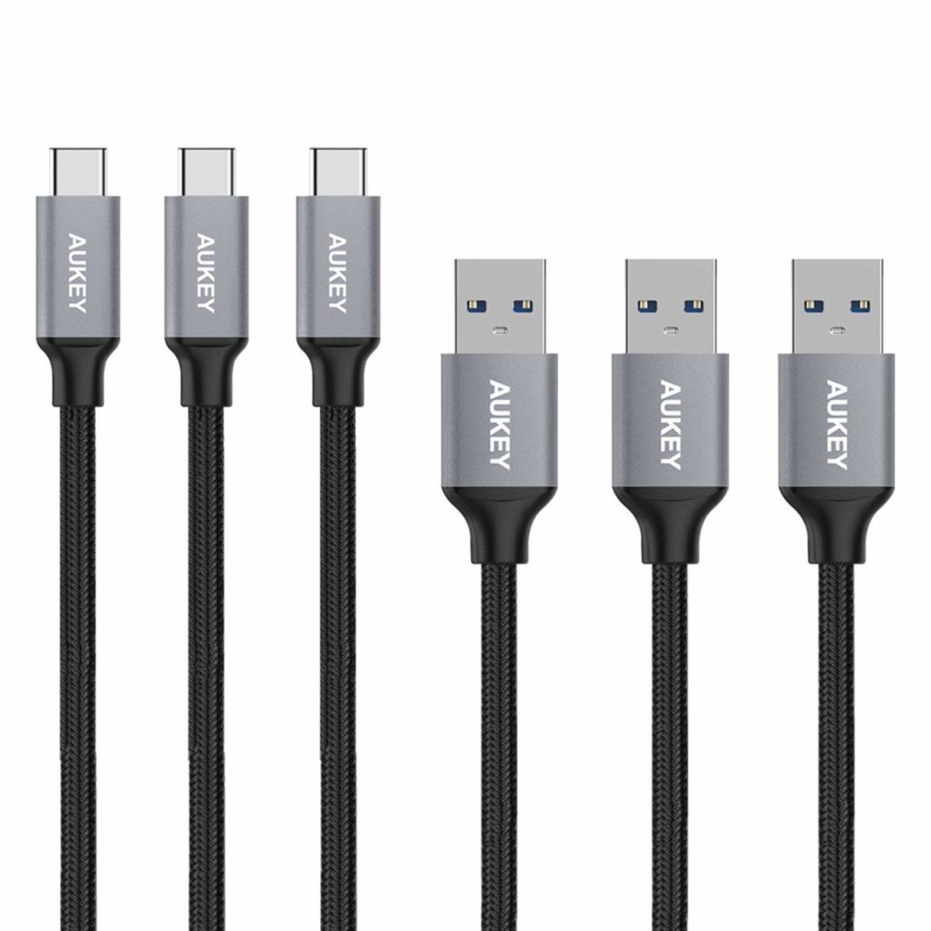 AUKEY Cavo USB C a USB 3.0 A [ 1m *3 ] Nylon Intrecciato Cavi USB Type C Ricarica e Trasmissione Dati per Macbook Pro 2016, Samsung Galaxy S8, Google Chromebook e Altri Dispositivi USB C ( Grigio )