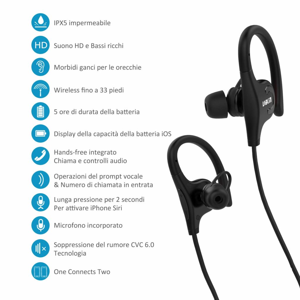 sportivo Bluetooth Auricolari, LOBKIN S2 Cuffie leggere senza fili, Cuffie da corsa a prova di sudore, Auricolari in-ear stereo HD con microfono, Cuffie con cancellazione del rumore (nere)