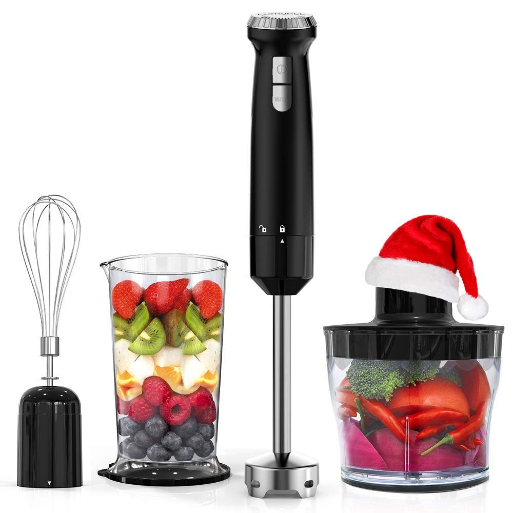 Homgeek set Frullatore ad Immersione, 4 in 1 Mixer ad Immersione Professionale con 16 Velocità Regolabile, Tazza Tritatutto 800 ml, Lama Inox, 600W, Nero