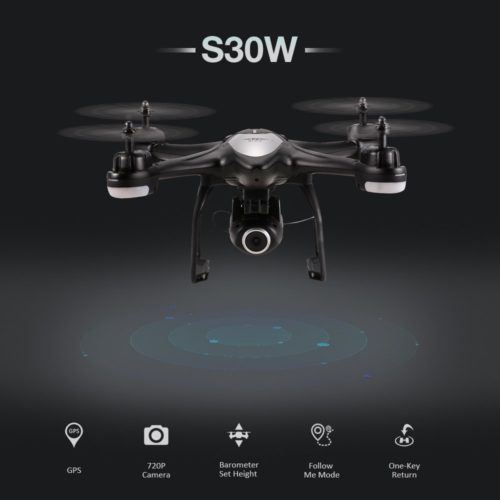 Goolsky S30W 2.4G 720P HD Telecamera Wifi FPV RC Quadcopter Selfie Drone con posizionamento GPS One-Key Return (nero)