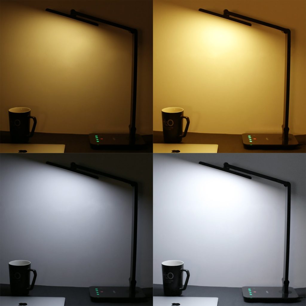 AUKEY Lampade da Tavolo Pieghevole a LED 10W Grande Pannello di Sorgente Luminosa, Funzione di Memoria, Mini Luce Notturna con Uscita USB per la Ricarica di Smartphone (LT-ST16) [Classe di efficienza energetica A+]