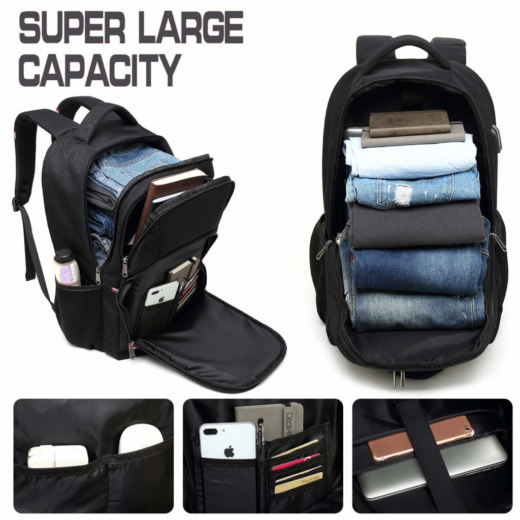 Della Gao Zaino Antifurto Zaino Porta PC Uomo Lavoro Impermeabile USB Zaini Laptop 17.3 Pollici Computer Notebook Portatile Borsa Multifunzionale Casual Viaggio Bussiness Nero