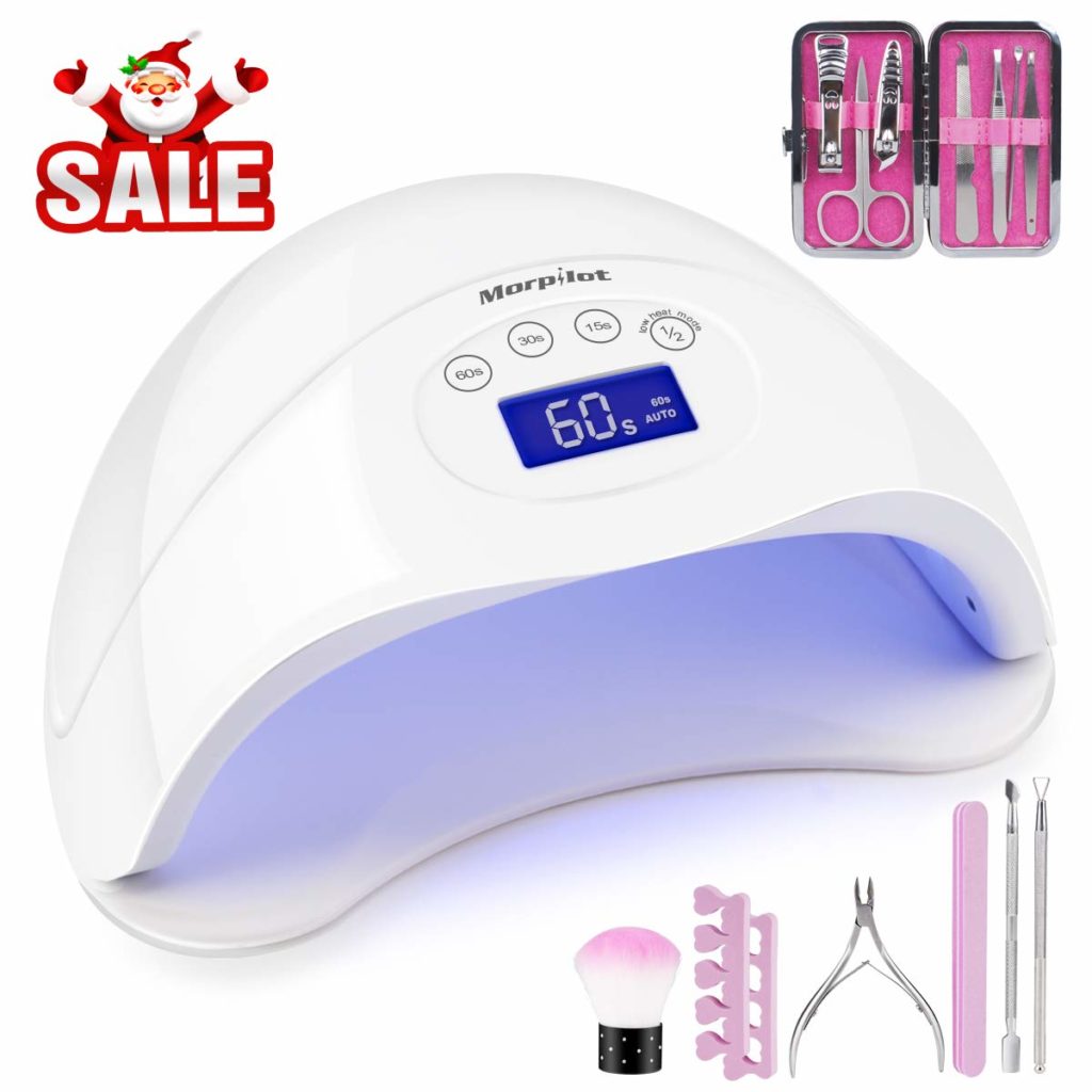 48W Lampada LED Unghie, Morpilot UV Gel Nail Lampada Professionale, LED Fornetto Unghie con 4 Timer (15s/30s/60s/99s) - Set di lima per unghie manicure + lima per unghie + pennello per trucco