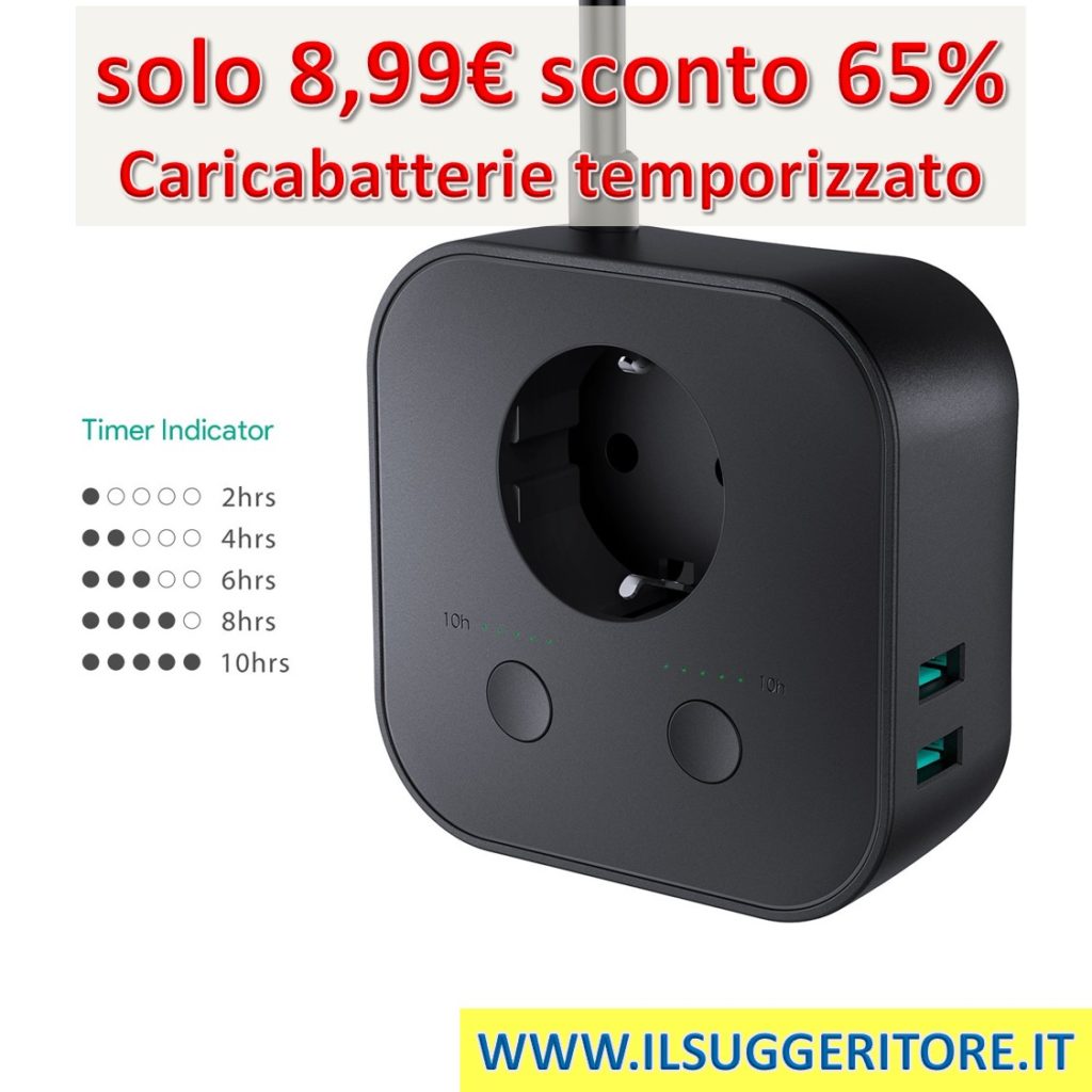 AUKEY,  Timer Caricabatterie USB con 4 Porte y 1 Presa, Presa Temporizzata con  1.5m cavo di prolunga, per iPhone X / 8 Plus / 8, MacBook, iPad,  Smartphone, Laptop, Tablet, Lampada da Tavolo ecc.                                                                                                                                                                                                                                                                