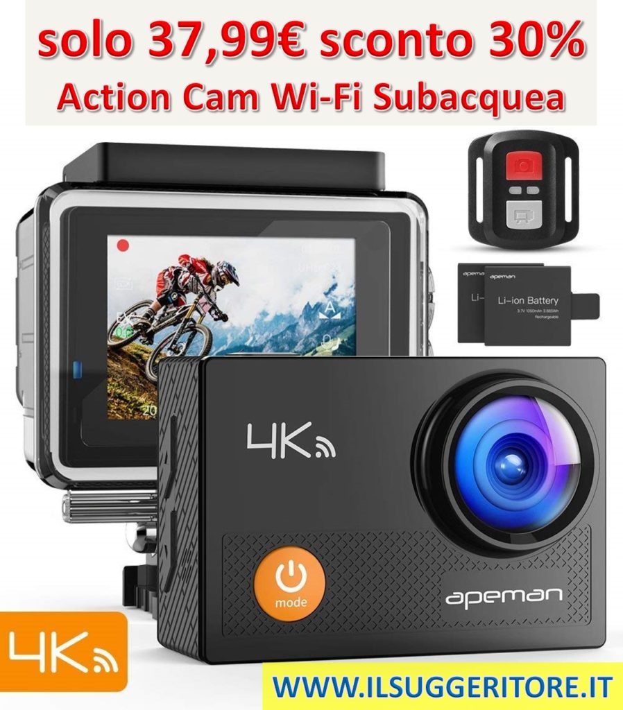 Apeman,  4K 16MP Action Cam, Wi-Fi Subacquea, Ultra HD, Sport Action Camera  Impermeabile 30M con Telecomando 2.4G,  Kit di Accessori per Montaggio.