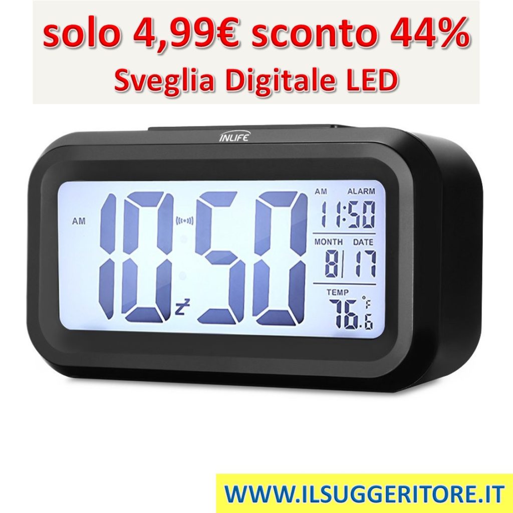 InLife  Sveglia Digitale LED Retroilluminazione Orologio da Comodino Snooze  Luminosità Dimmerabile Regolabile Mese Giorno Temperatura 