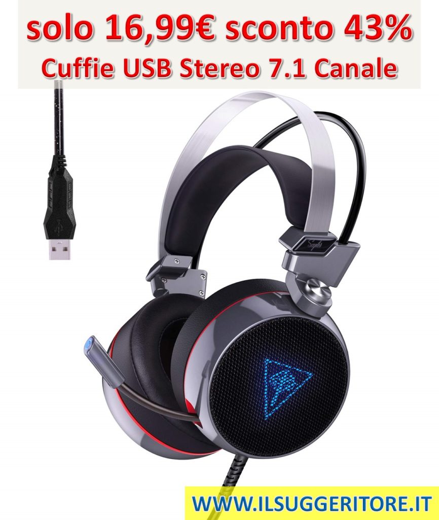 AUKEY, Cuffie Gaming Headset, Cuffie USB Stereo 7.1 Canale Virtuale, Cuffie da Gioco con Microfono a Cancellazione Rumore, Morbido Cuscino e Volume Controllo per PC