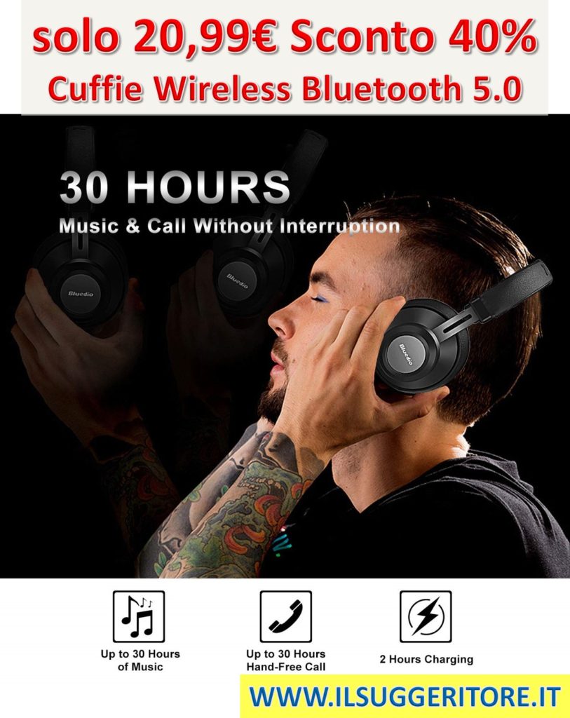 Cuffie Wireless Bluetooth 5.0, YINSAN Auricolari Bluetooth Over-Ear Stereo per Musica e Chiamata, Headphones Senza Fili Con Microfono per iPhone/iPad/Samsung/Sony/Huawei e PC/TV -2019 Versione (Nero)