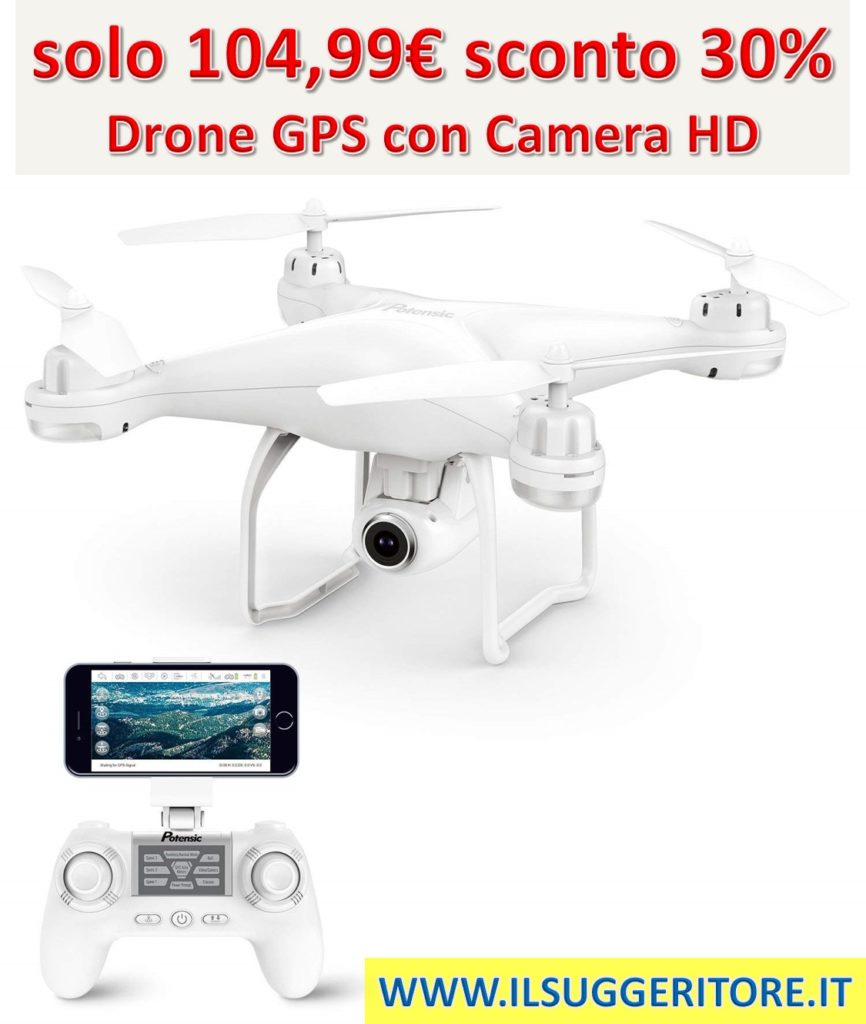 Potensic, Drone GPS Telecamera 1080P, Drone Professionale T25 Dual GPS, con Grandangolare Regolabile, Camera HD, WiFi, FPV, Quadricottero Funzione Seguimi
